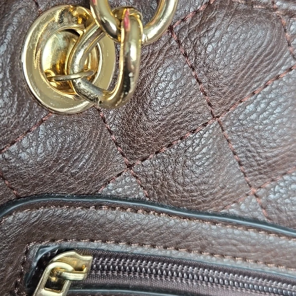 Montana West Quilted Brown and Gold Shoulder Bag